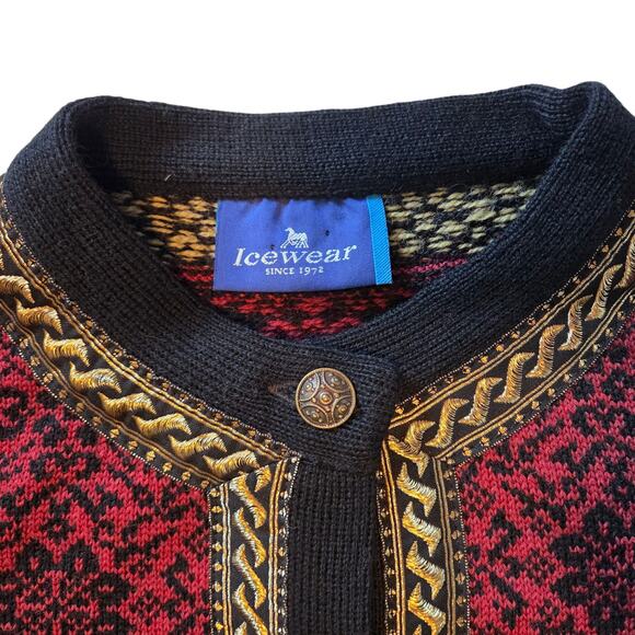 Icewear Wool Cardigan Sweater Vintage Norwear Nordic Button Down Gold Accents M - Picture 4 of 11